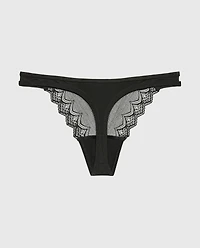 Diva Thong Panty with Exquisite Lace Tuxedo Black