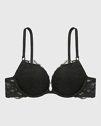 Push up Plunge Bra With Lush Lace Tuxedo Black