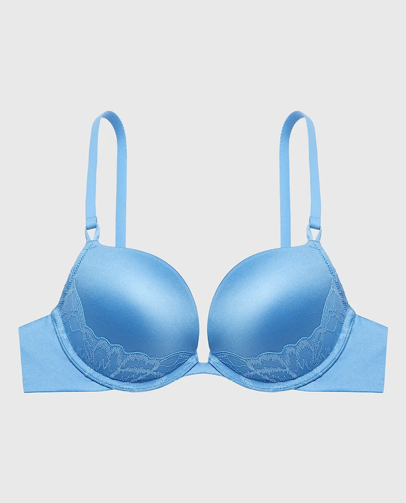 Push Up Plunge Bra With Lush Lace Piecing Azure Blue