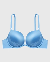 Push Up Plunge Bra With Lush Lace Piecing Azure Blue