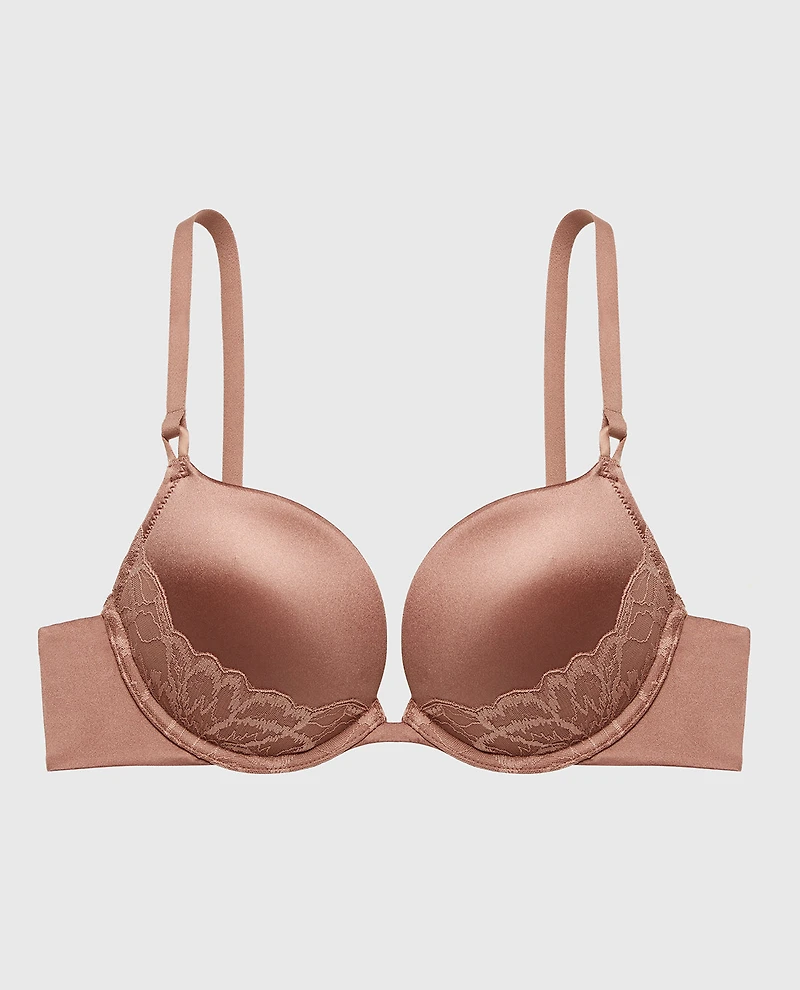 Push Up Plunge Bra With Lush Lace Piecing Deer