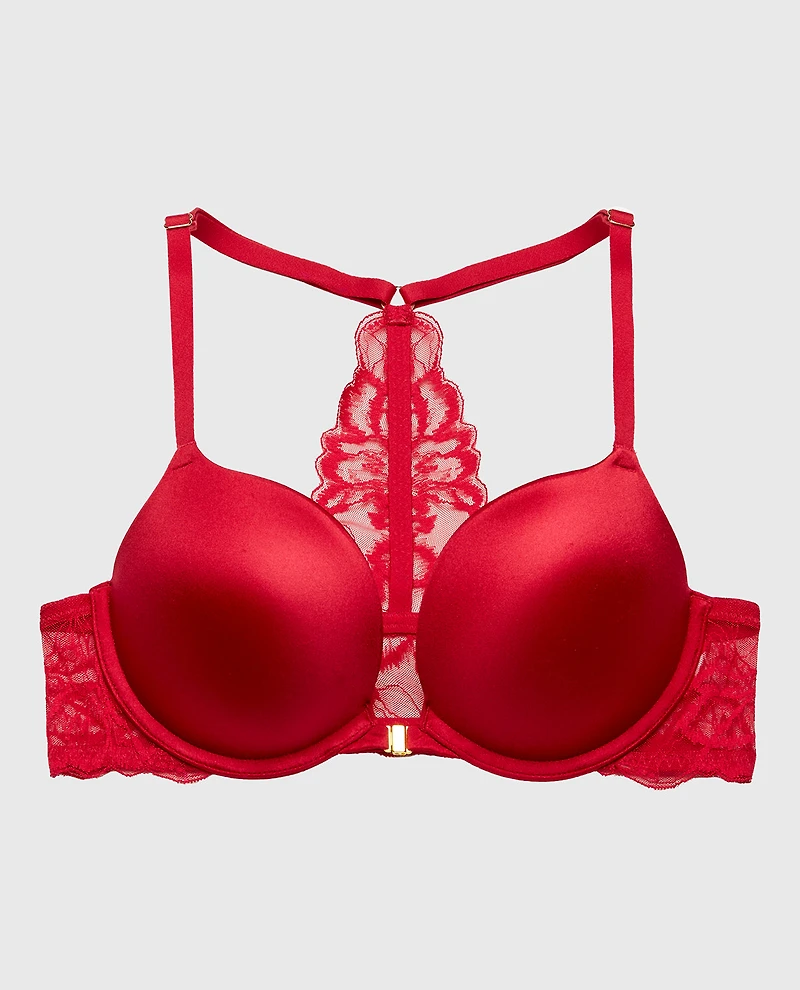 Push Up Plunge Bra Front Close Lush Lace Back Passion Red