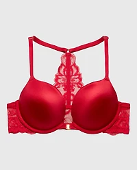 Push Up Plunge Bra Front Close Lush Lace Back Passion Red