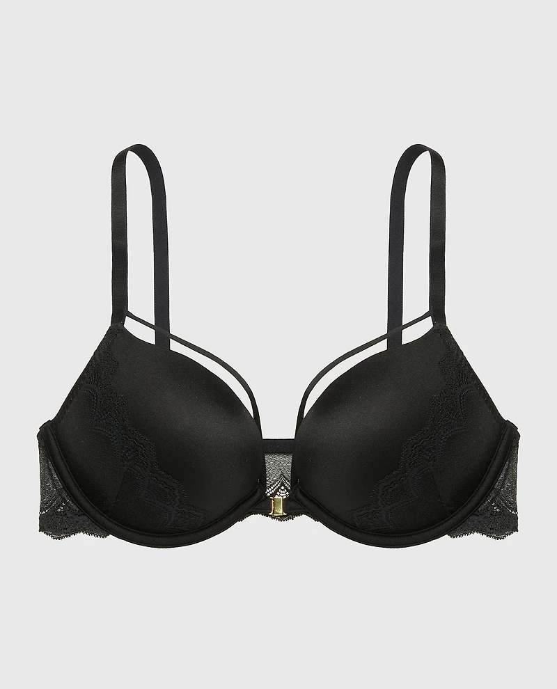 Up 2 Cup Plunge Bra with Exquisite Lace Tuxedo Black