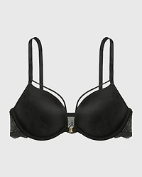 Up 2 Cup Plunge Bra with Exquisite Lace Tuxedo Black