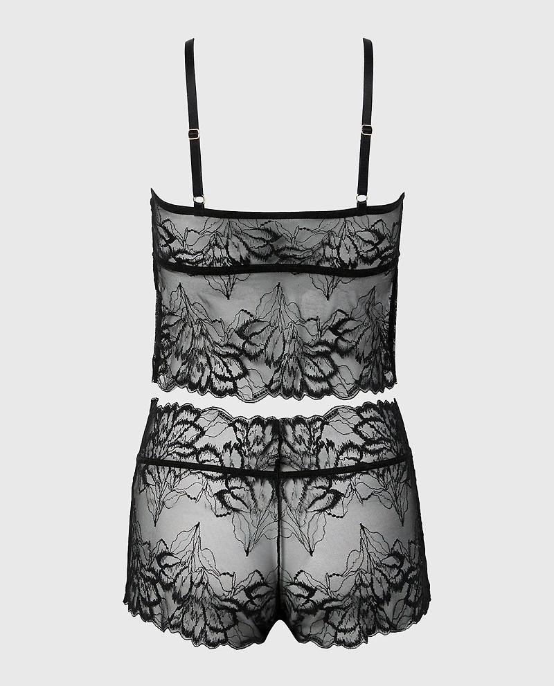 PJ Lush Lace Cami with Boyshort Set Tuxedo Black