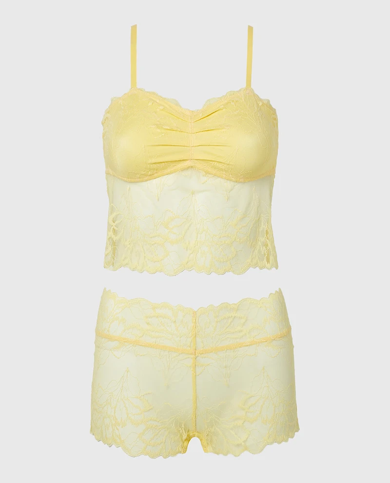 PJ Lush Lace Cami with Boyshort Set Pale Banana