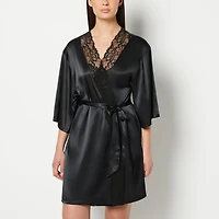 La Senza | Satin Robe with Lush Lace Trim Tuxedo Black