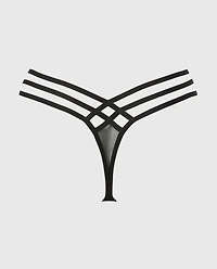 Thong Panty Exquisite Lace with Strappy Sides Tuxedo Black