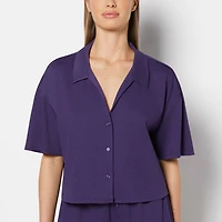 La Senza | Casual Sleep Short Sleeve Textured Knit Button Down Mulberry Purple Cotton