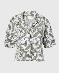 Haut de nuit texturé boutonné à manches courtes île florale