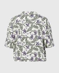 Haut de nuit texturé boutonné à manches courtes île florale