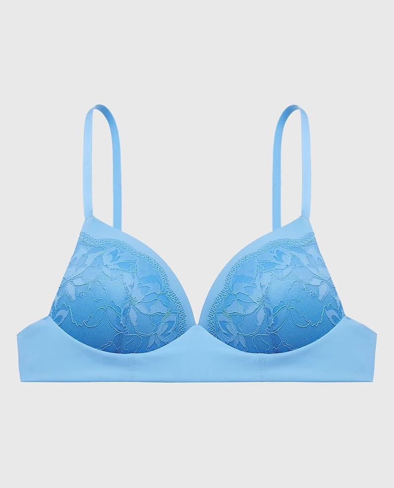 Lightly Lined Wireless Bra with Charmed Lace Azure Blue