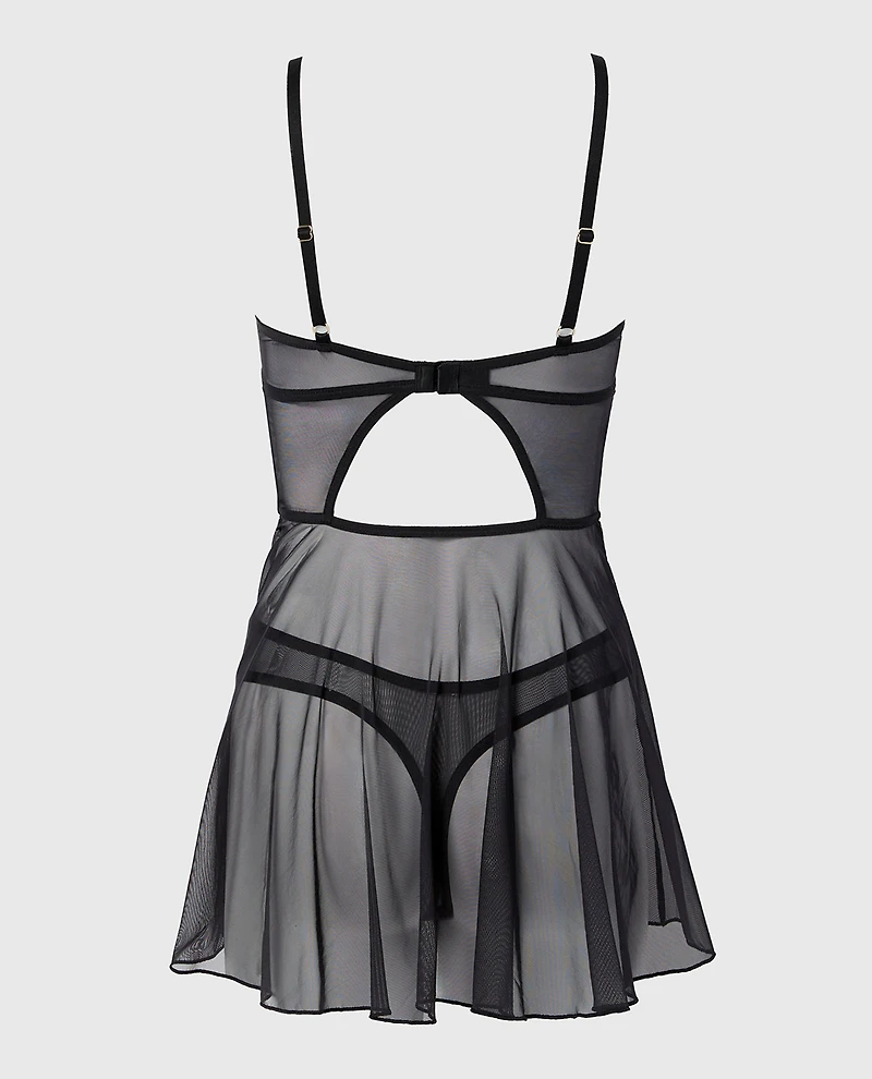 Unlined Balconette Babydoll with Lush Lace Tuxedo Black