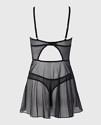Unlined Balconette Babydoll with Lush Lace Tuxedo Black