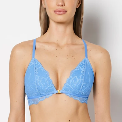 Lightly Lined Bralette with Lush Lace Front Close Azure Blue