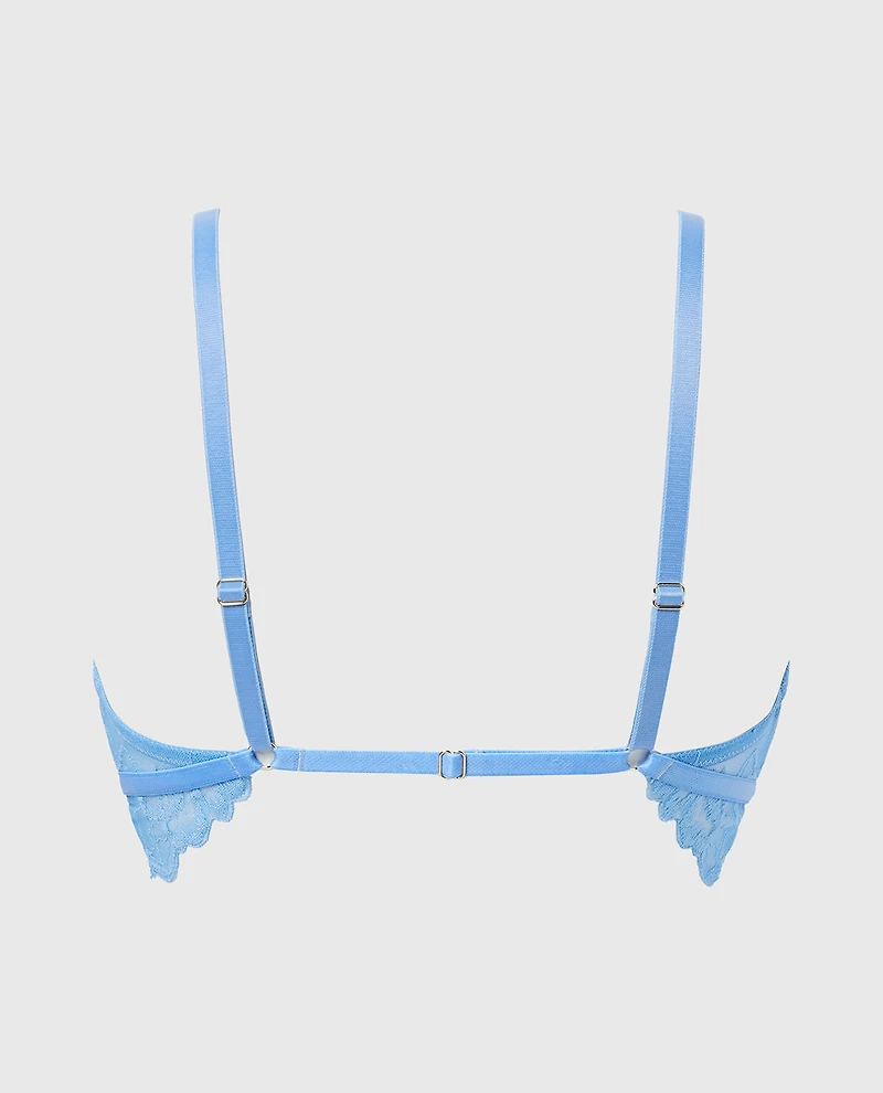 Lightly Lined Bralette with Lush Lace Front Close Azure Blue