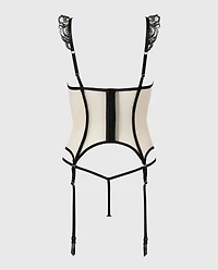 Designer Collection Unlined Demi Merrywidow with Tidal Wave Embroidery Rosetan w/ Tuxedo Black