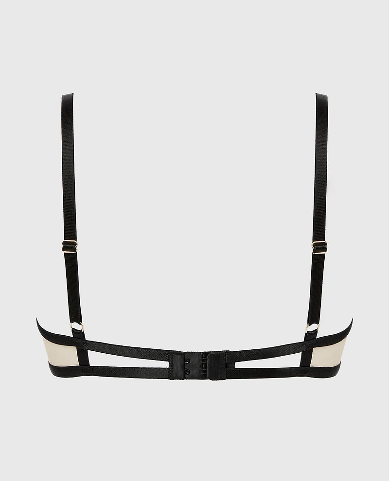 Designer Collection Unlined Demi Bra with Tidal Wave Embroidery Rosetan w/ Tuxedo Black