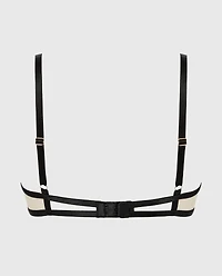 Designer Collection Unlined Demi Bra with Tidal Wave Embroidery Rosetan w/ Tuxedo Black