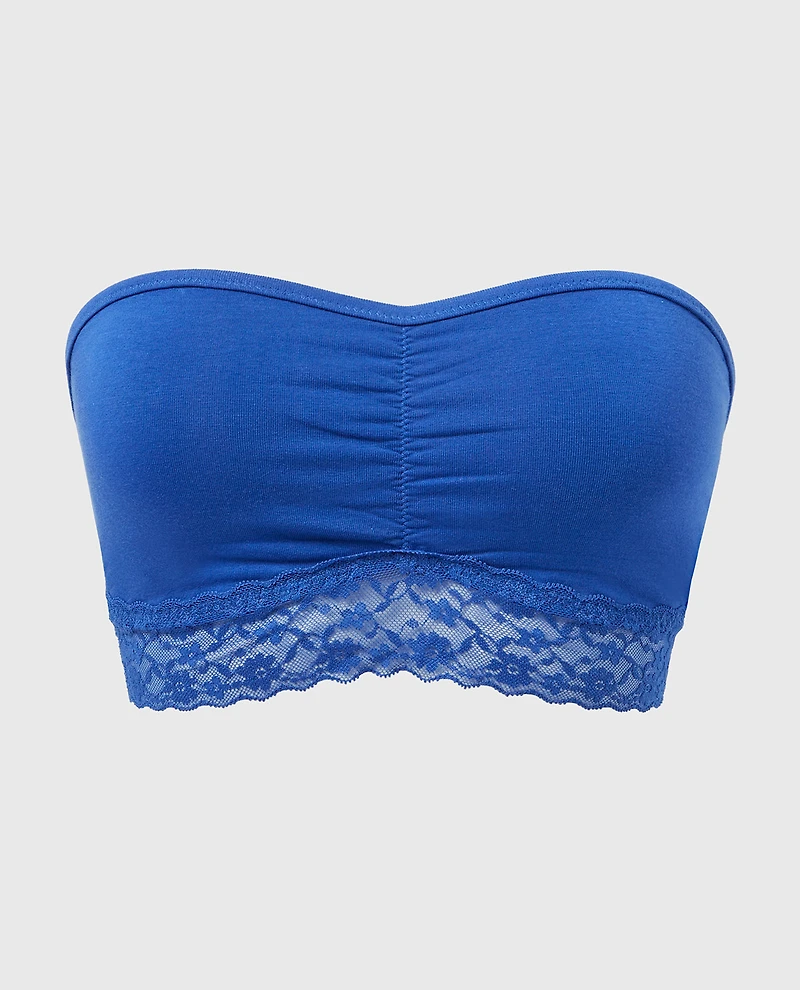 Unlined Bandeau Bralette with Essential Lace Trim Dazzling Blue