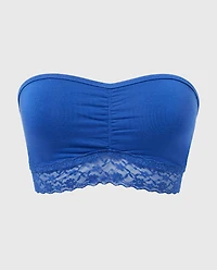 Unlined Bandeau Bralette with Essential Lace Trim Dazzling Blue