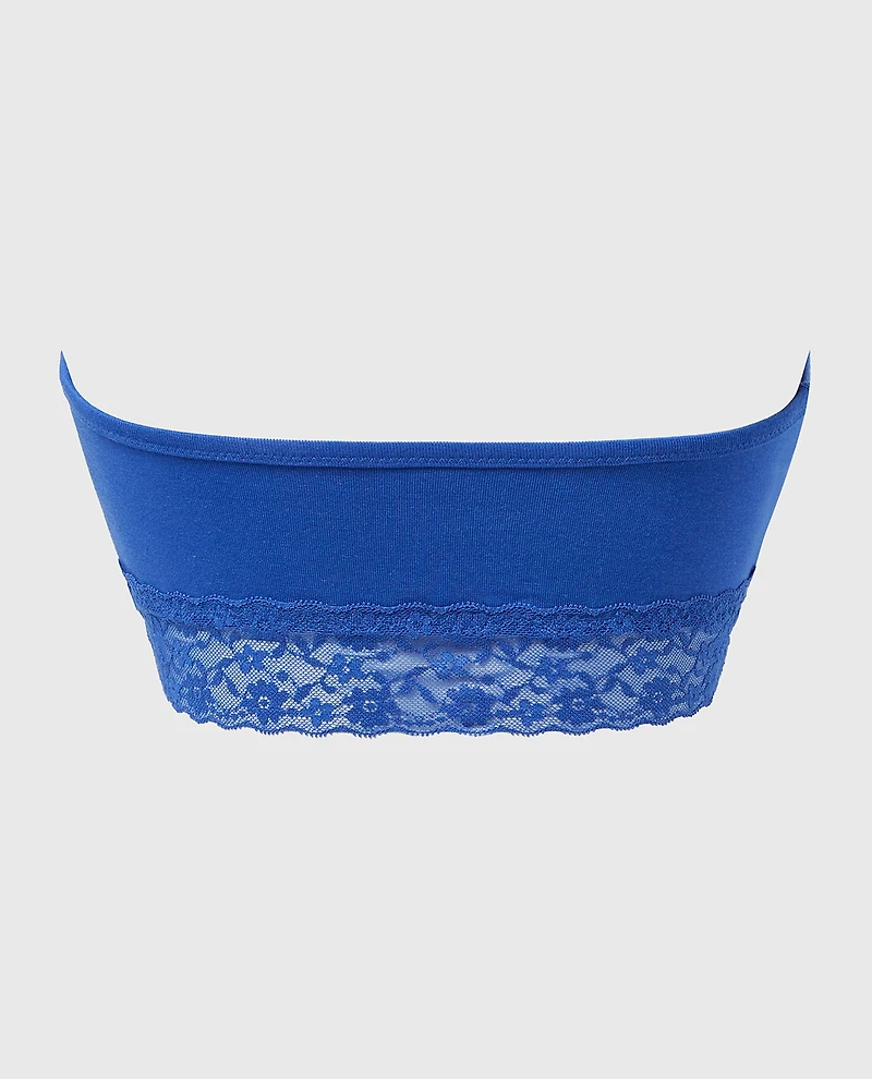 Unlined Bandeau Bralette with Essential Lace Trim Dazzling Blue