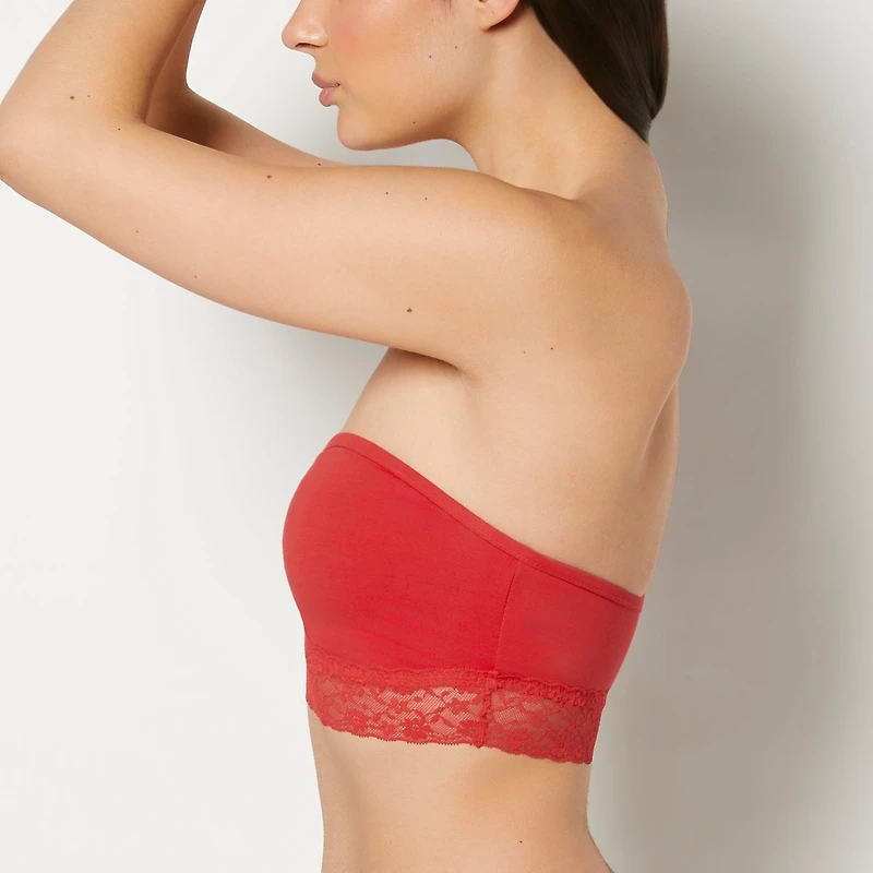 Unlined Bandeau Bralette with Essential Lace Trim Chili Red