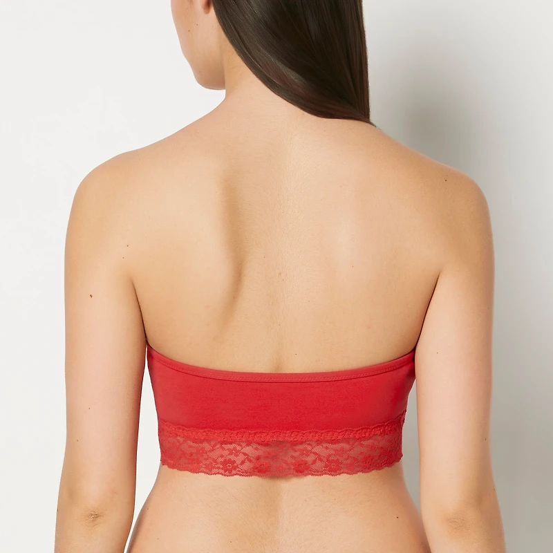 Unlined Bandeau Bralette with Essential Lace Trim Chili Red