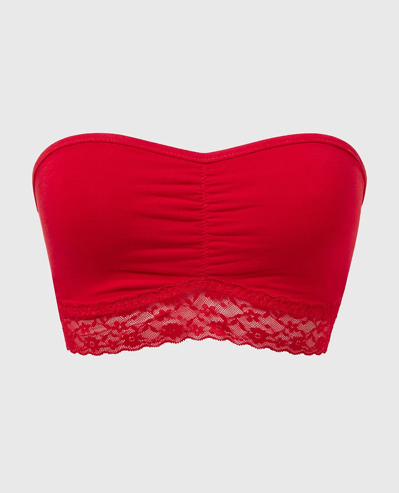 Unlined Bandeau Bralette with Essential Lace Trim Chili Red