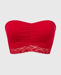Unlined Bandeau Bralette with Essential Lace Trim Chili Red