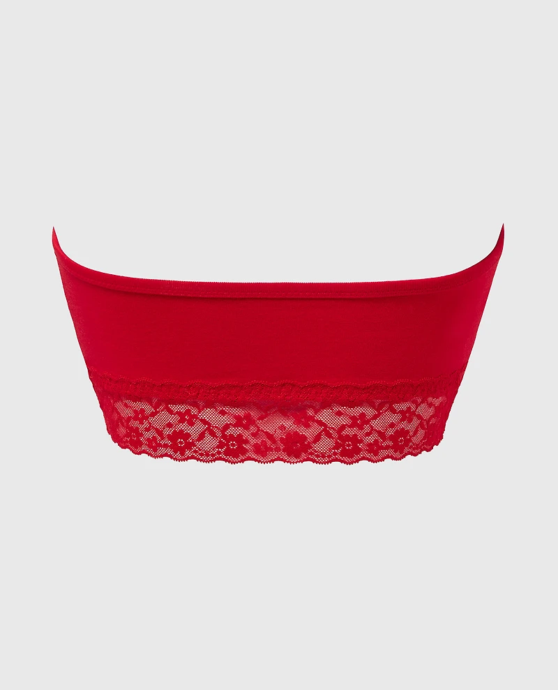 Unlined Bandeau Bralette with Essential Lace Trim Chili Red