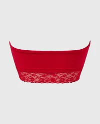 Unlined Bandeau Bralette with Essential Lace Trim Chili Red