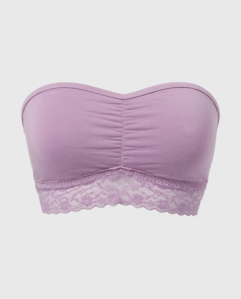 Unlined Bandeau Bralette with Essential Lace Trim Regal Orchid
