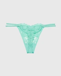 Diva High Leg String Thong With Lavish Lace Pool Blue