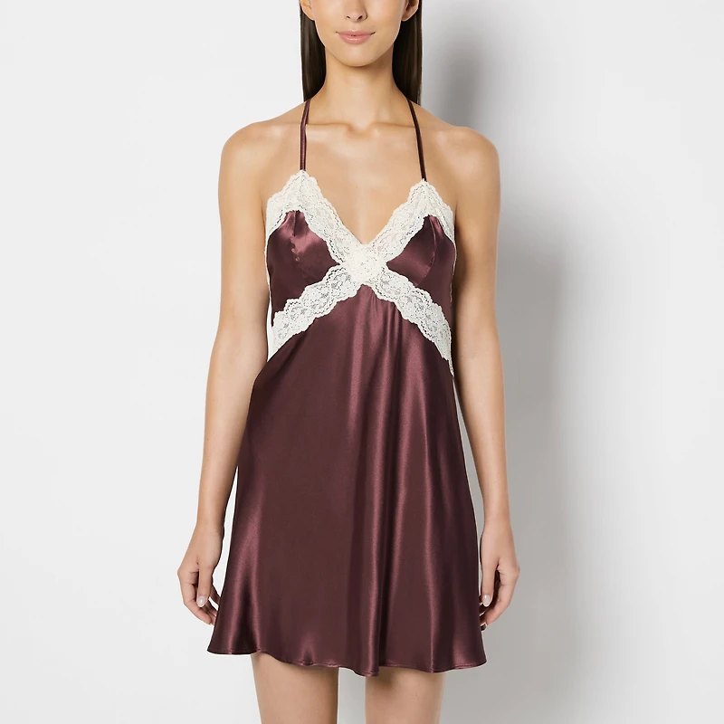 La Senza | Satin Slip with Timeless Lace Trim in Plum Wine | Satin | Plum Wine | L