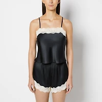 La Senza | Satin PJ Set with Timeless Lace Trim in Tuxedo Black | Satin | Tuxedo Black | XS