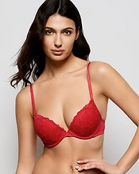 Push Up Plunge Bra with Lace Cosmo Red