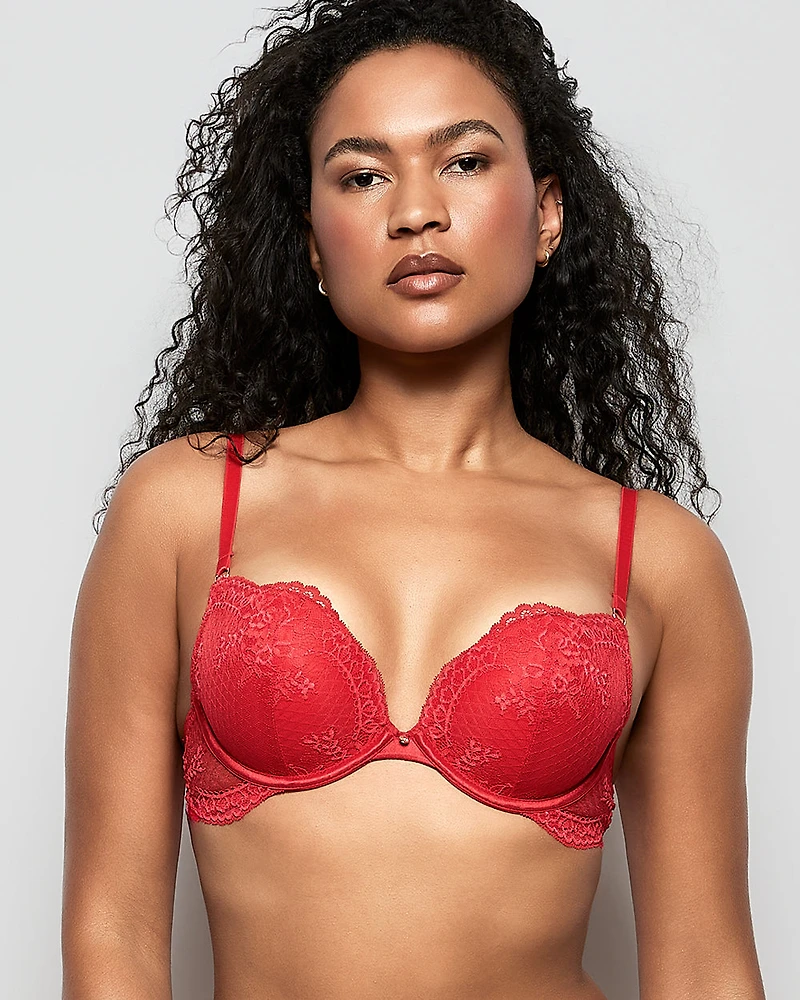 Allover Lace Push Up Bra Cosmo Red