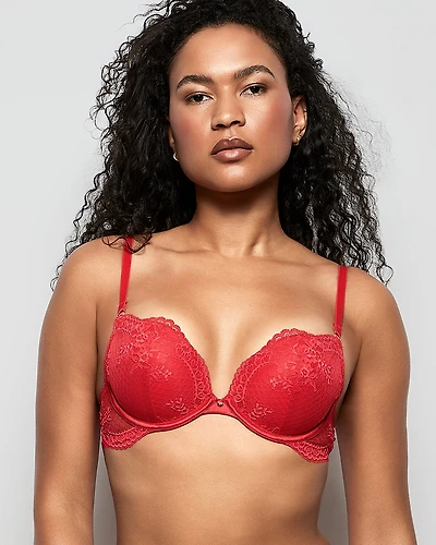 Allover Lace Push Up Bra Cosmo Red