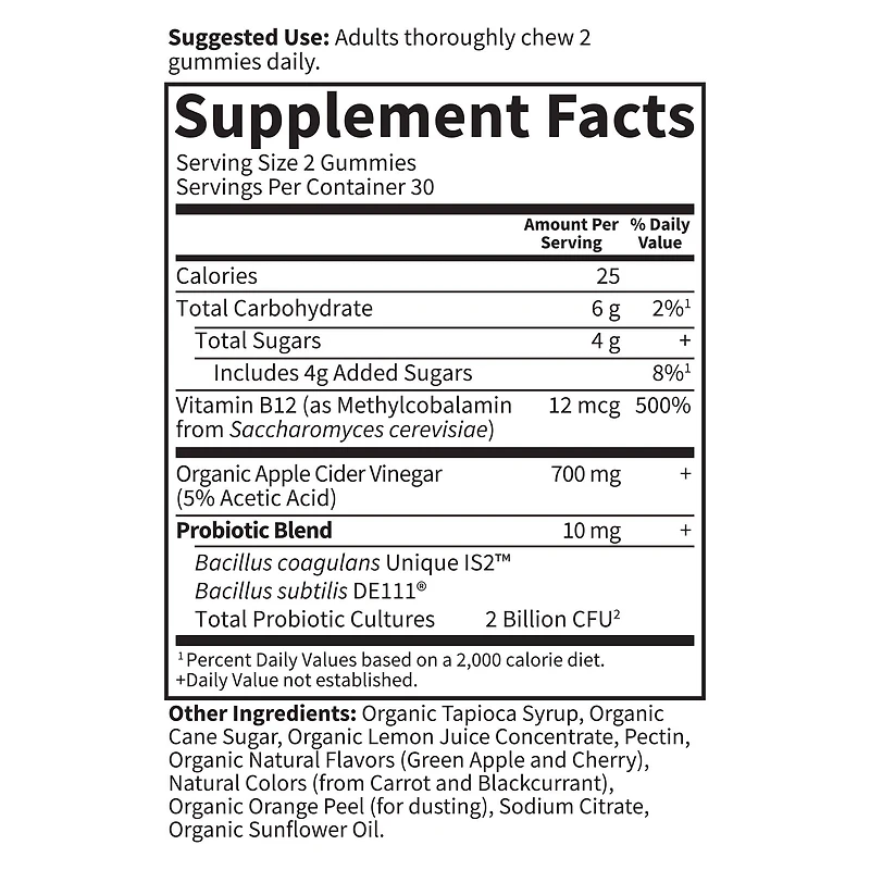 MyKind Organics Apple Cider Vinegar 2Bil CFU Probiotic Gummies