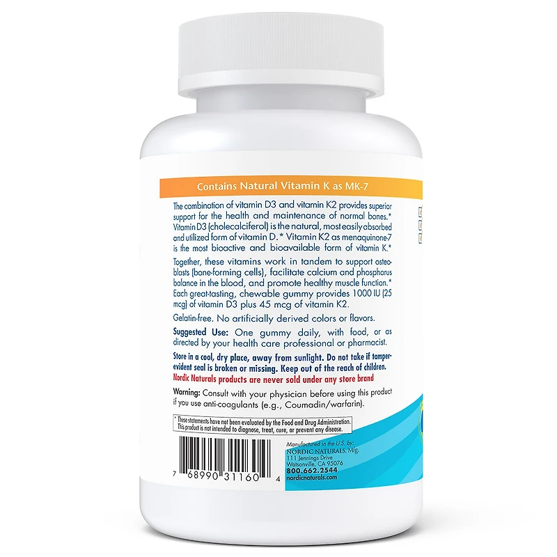 Nordic Naturals Vitamin D3 + K2 Gummies