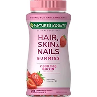 Nature's Bounty, Hair Skin & Nail Gummies, 2,500 mcg of Biotin Per Serving, 80 Strawberry Flavored Gummies
