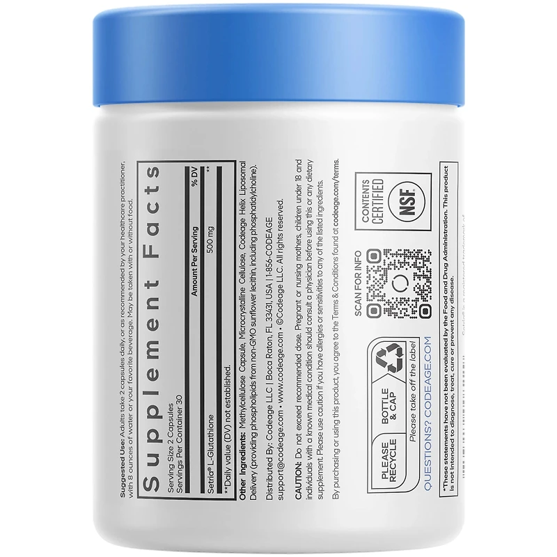 Codeage Liposomal Glutathione, For Men and Women, 500 mg of Setria® L-Glutathione, 350 mg Phospholipid, non-GMO, 60 Capsules