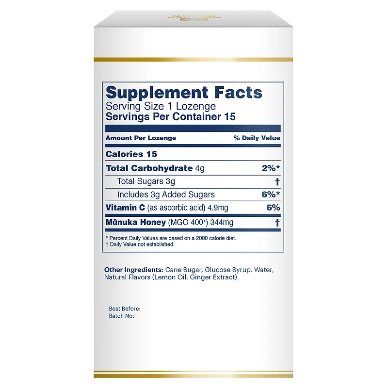 Manuka Honey MGO 400+ Ginger and Lemon Lozenges, 15 Count, by Manuka Health New Zealand