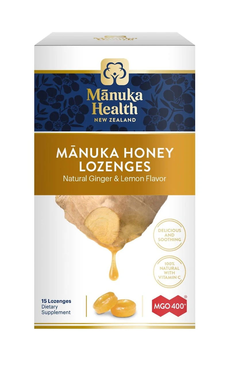 Manuka Honey MGO 400+ Ginger and Lemon Lozenges, 15 Count, by Manuka Health New Zealand