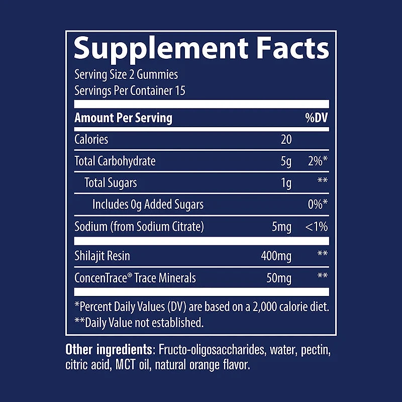 Trace Minerals Shilajit, 30 Organge Flavored Gummies