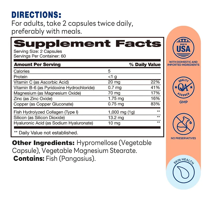 Hydrolyzed Marine Collagen Peptides with Hyaluronic Acid | Vitamin World | Capsule | 120ct