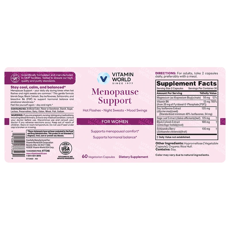 Menopause Support Formula with Soy Isoflavones & Black Cohosh, Hormonal & Mood Support, 60 Capsules