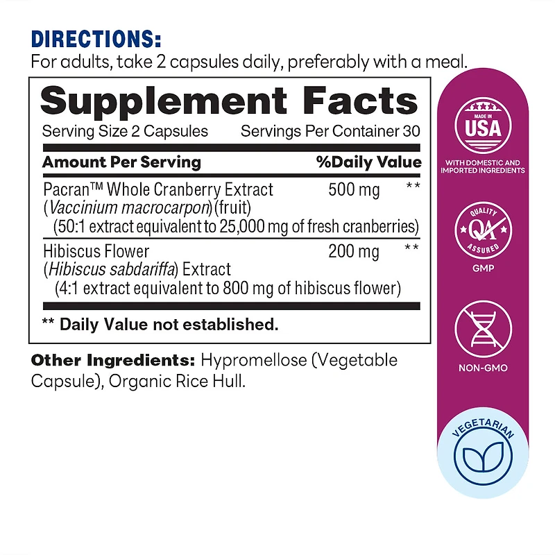 Vitamin World Urinary Health with Whole Cranberries and Hibiscus for Women, 60 Vegetarian Capsules